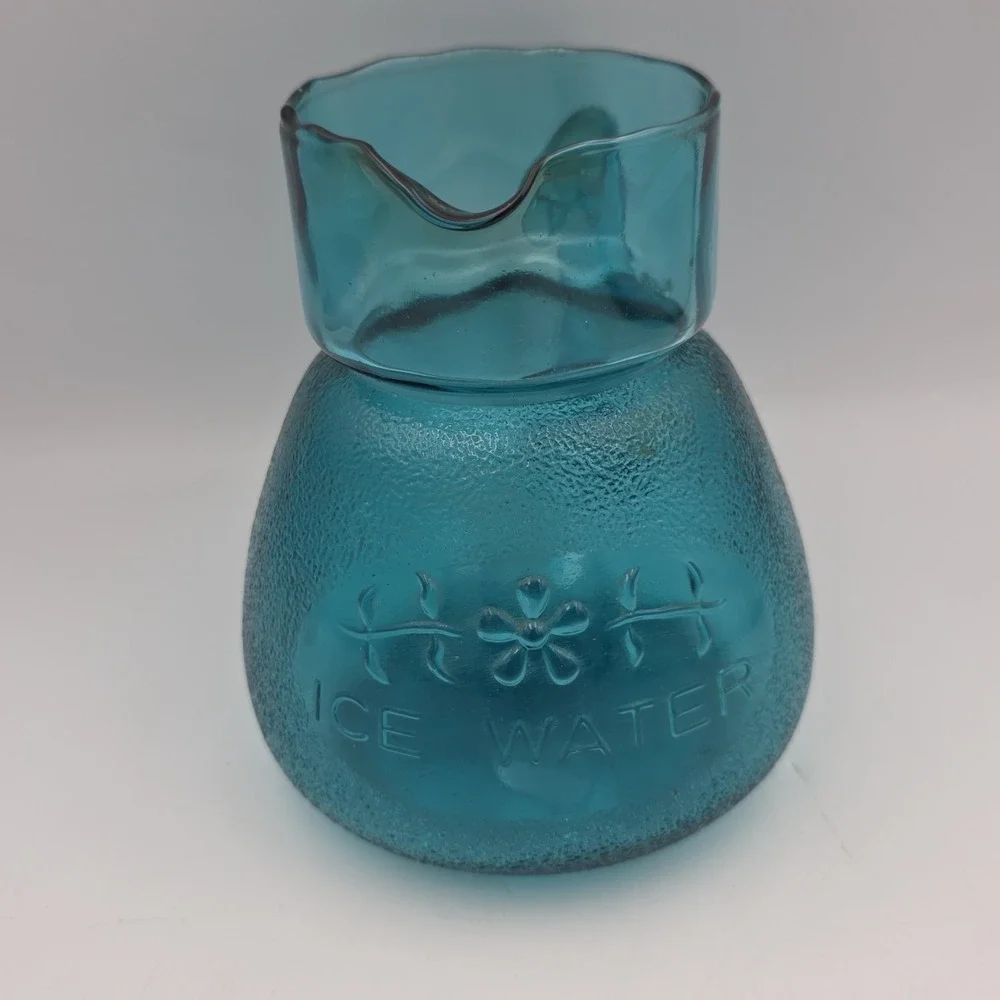1970s peacock blue ice water glass carafe Only